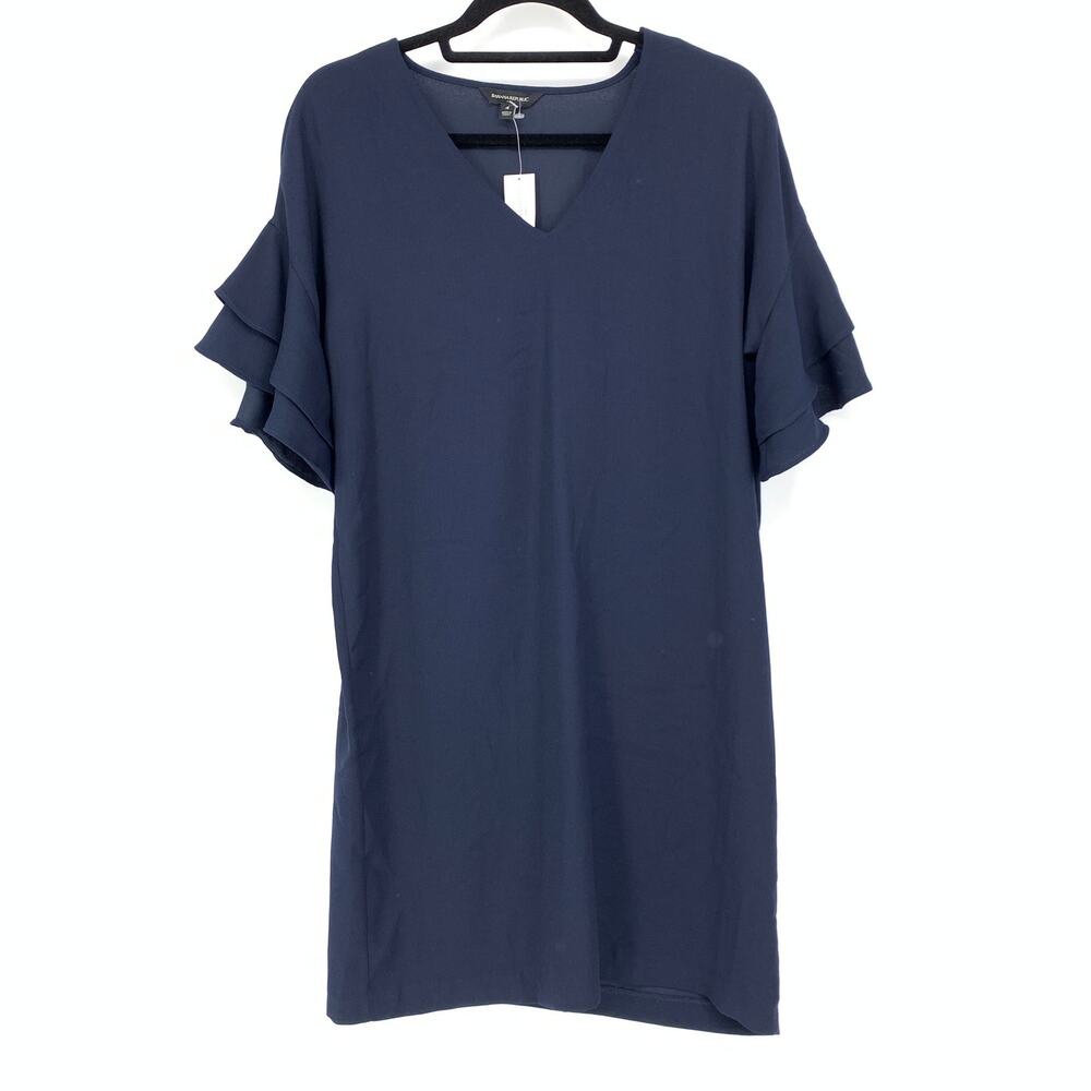 Banana Republic Women's Size 4 Ruffle Sleeves Shift Dress Navy Blue NEW